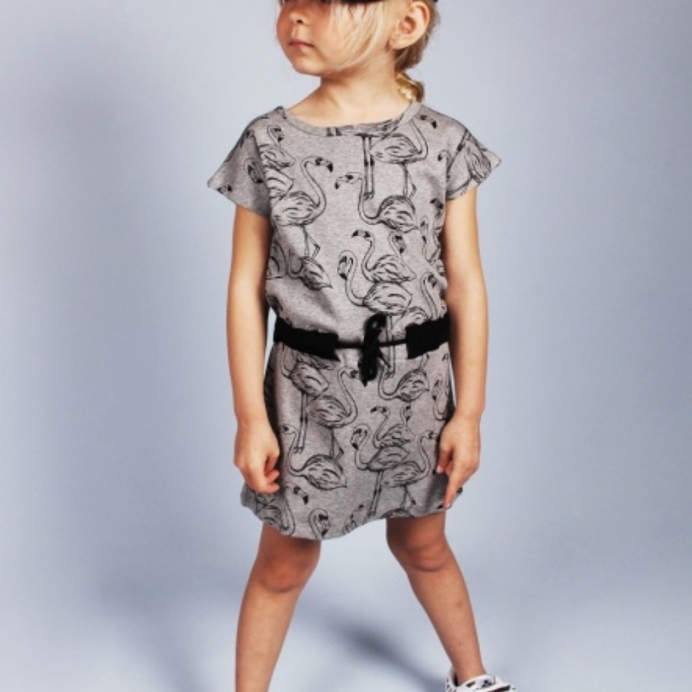 Mini Rodini Flamingo Drawstring Dress Size 7-9y 128/134
